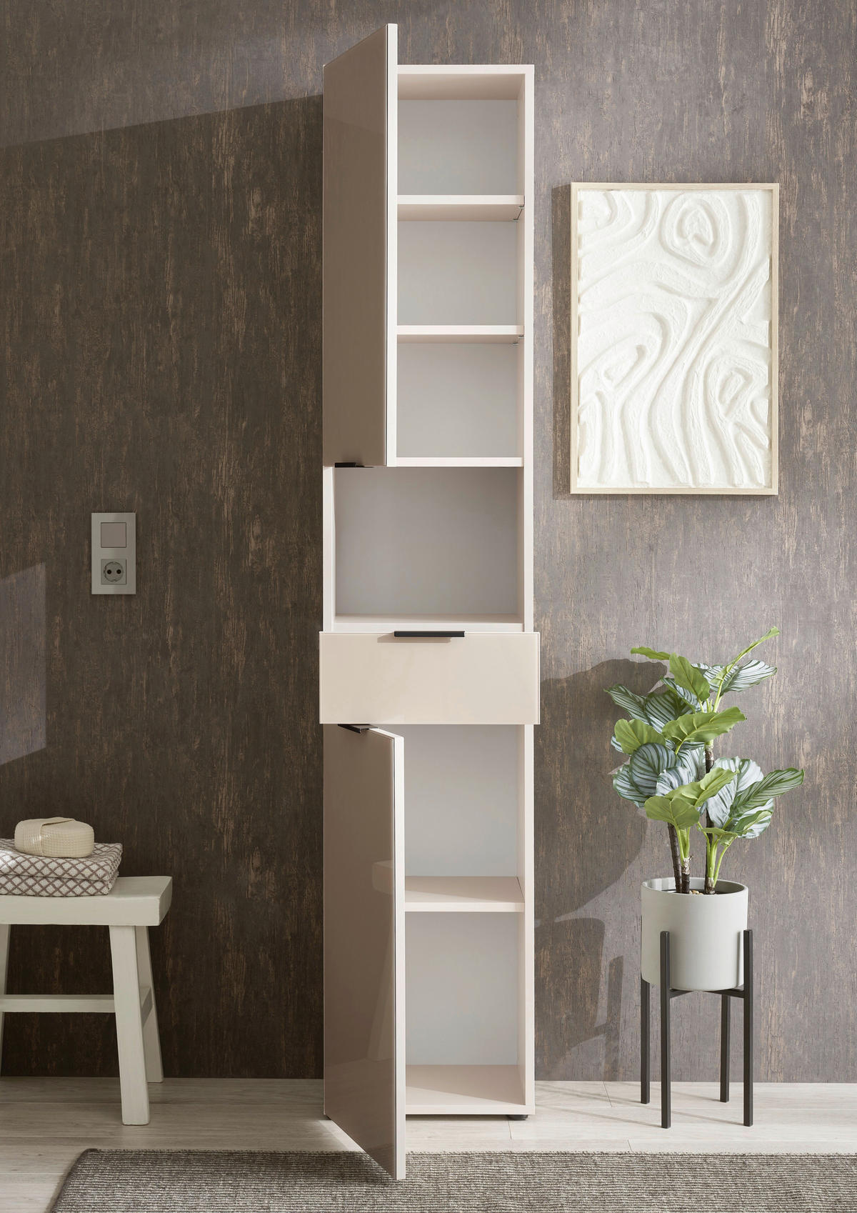 HOCHSCHRANK 38/189/28 cm  - Kaschmir/Schwarz, Lifestyle, Glas/Holzwerkstoff (38/189/28cm) - home24