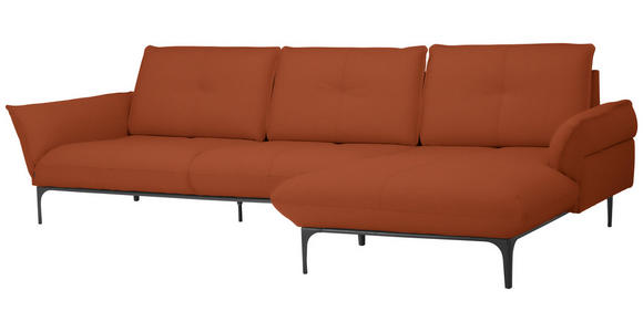 ECKSOFA in Echtleder Terracotta  - Terracotta/Schwarz, Design, Leder/Metall (319/182cm) - Valnatura