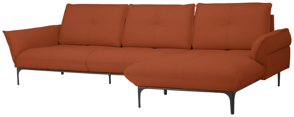 ECKSOFA in Echtleder Terracotta  - Terracotta/Schwarz, Design, Leder/Metall (319/182cm) - Valnatura