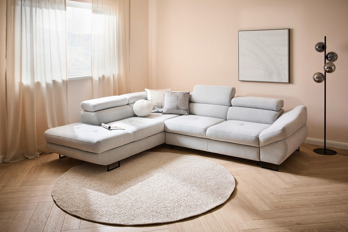 ECKSOFA in Webstoff Hellgrau  - Hellgrau/Schwarz, Design, Textil/Metall (235/280cm) - Hom`in
