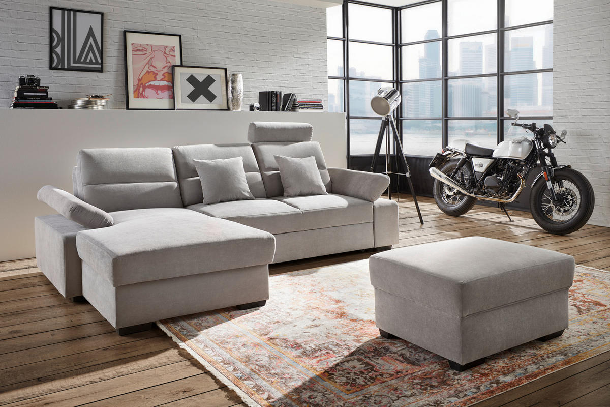 ECKSOFA in Flachgewebe Hellgrau  - Dunkelbraun/Hellgrau, Konventionell, Kunststoff/Textil (258/166cm) - Cantus