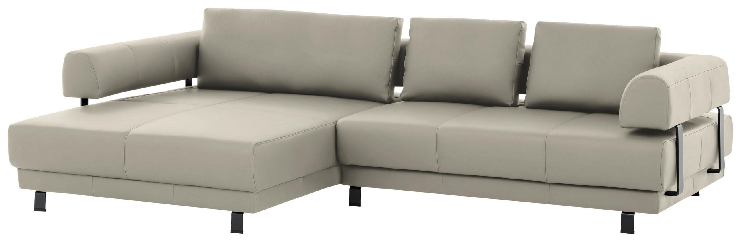 ECKSOFA in Echtleder Creme, Naturfarben  - Creme/Schwarz, Design, Leder/Metall (188/307cm)