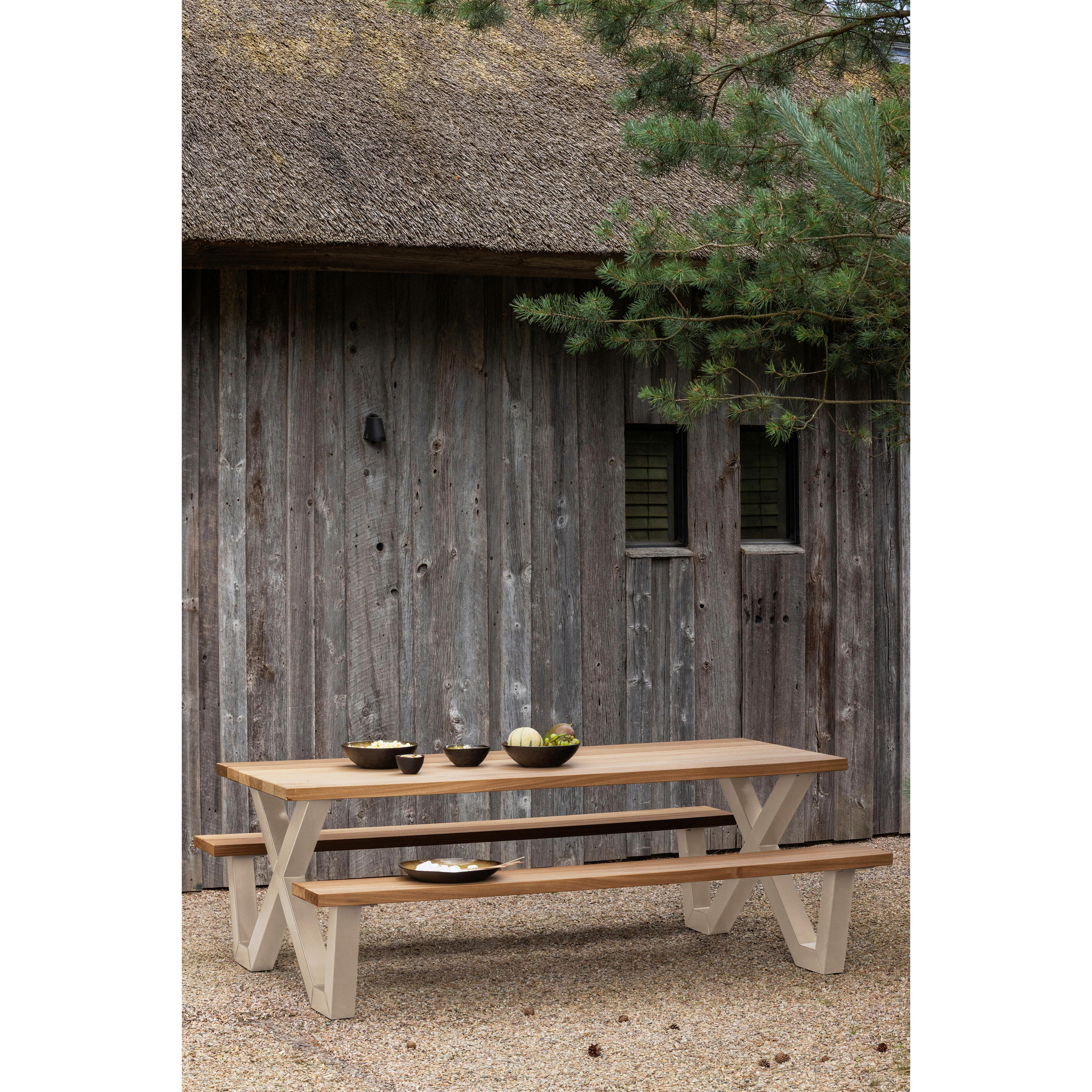 GARTENTISCHGRUPPE  - Naturfarben, MODERN, Holz/Metall (206/145/75cm) - Livetastic