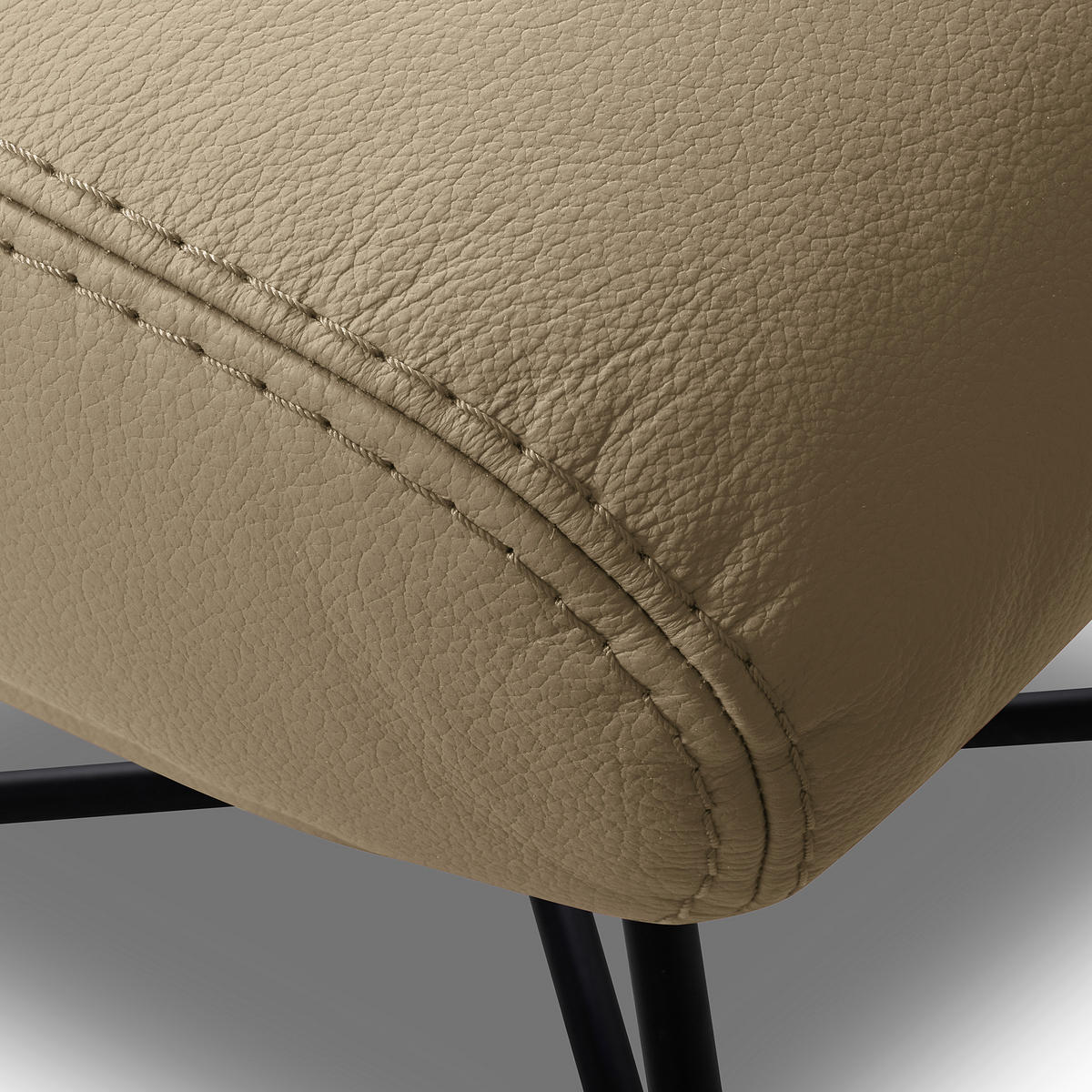 SESSELSET Echtleder Hocker    - Hellgrau/Schwarz, Design, Leder/Metall (67/87/74cm) - Livetastic