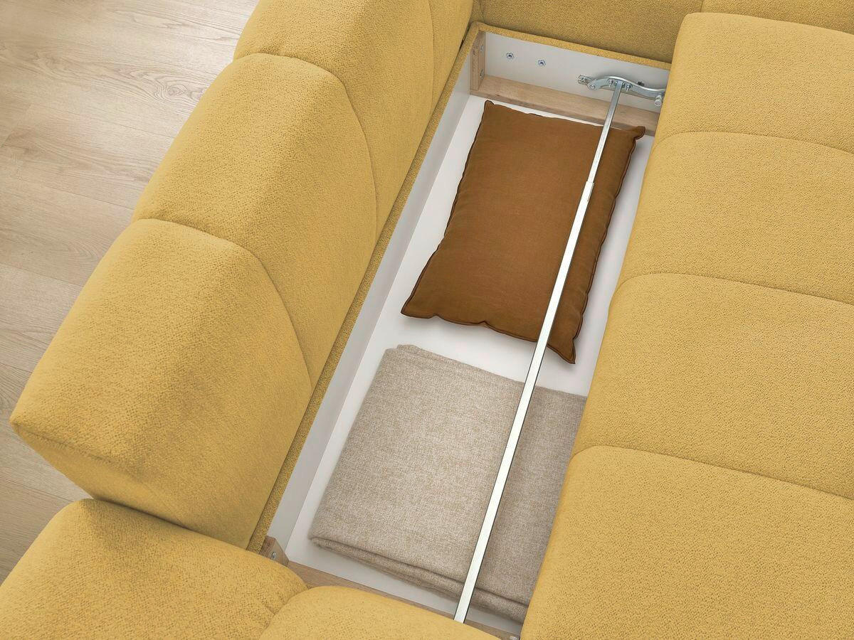 ECKSCHLAFSOFA EVEREST  mit Rücken echt, Armteil links, Armteil rechts Flachgewebe Gelb  - Gelb/Schwarz, MODERN, Kunststoff/Textil (318/180cm) - Livetastic