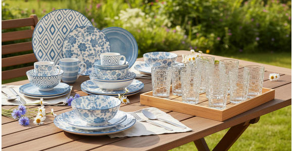 KOMBISERVICE 30-teilig  - Blau/Weiß, LIFESTYLE, Keramik - Novel