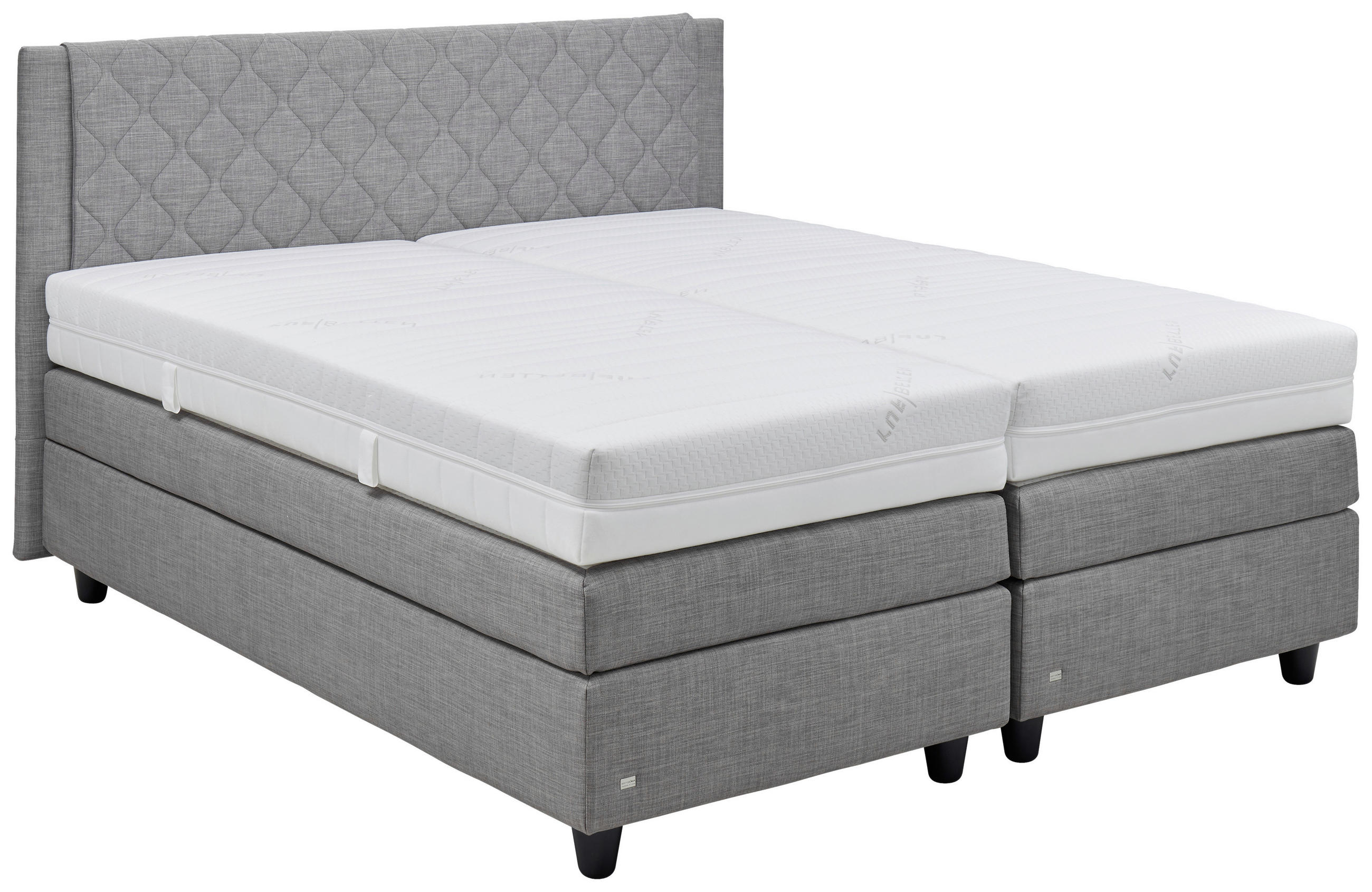 BOXSPRINGBETT 180/200 cm,  in Grau, Matratze, gepolstertes Kopfteil, H2 + H3 = mittel + fest  - Schwarz/Grau, Design, Holzwerkstoff/Textil (180/200cm) - RUF Betten