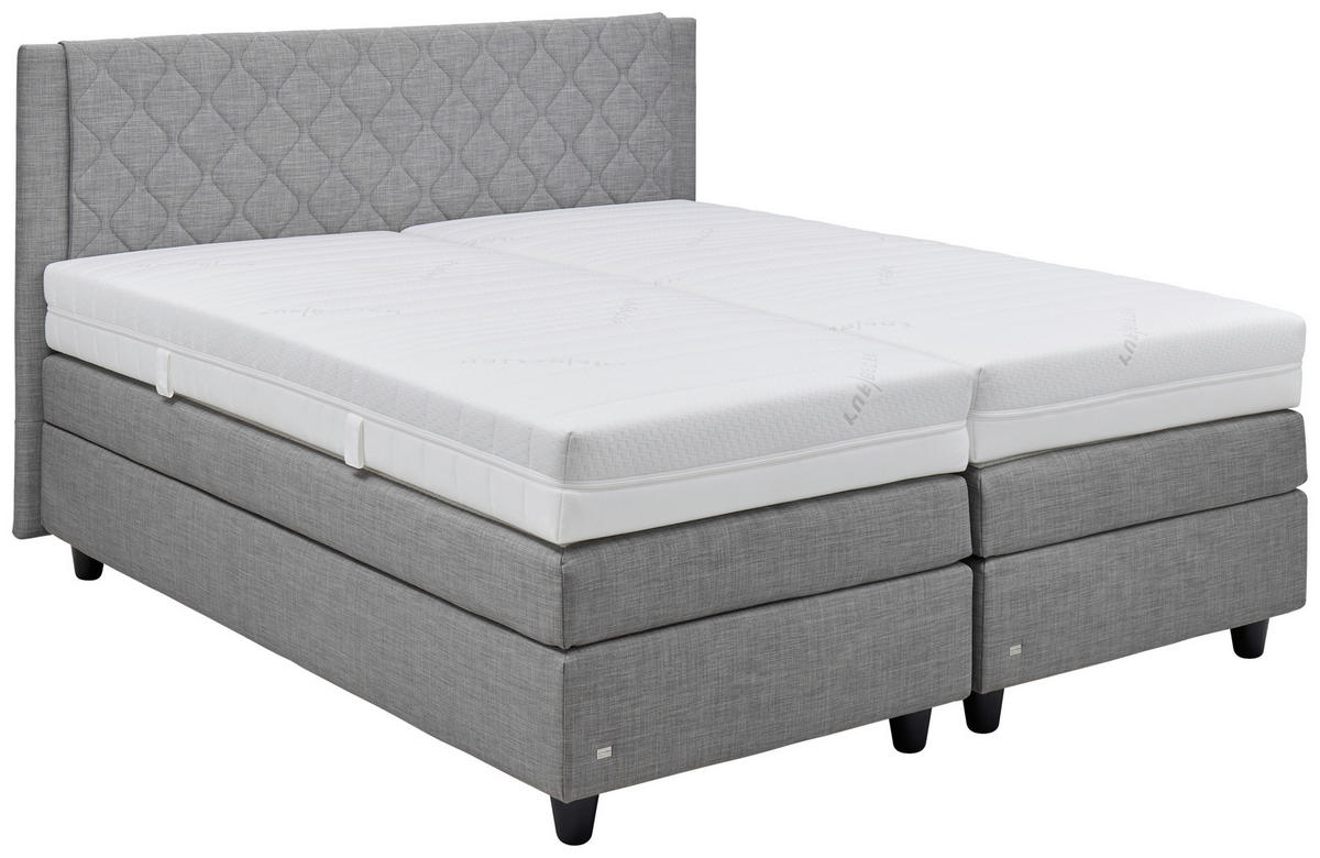 BOXSPRINGBETT 180/200 cm,  in Grau, Matratze, gepolstertes Kopfteil, H2 + H3 = mittel + fest  - Schwarz/Grau, Design, Holzwerkstoff/Textil (180/200cm) - RUF Betten