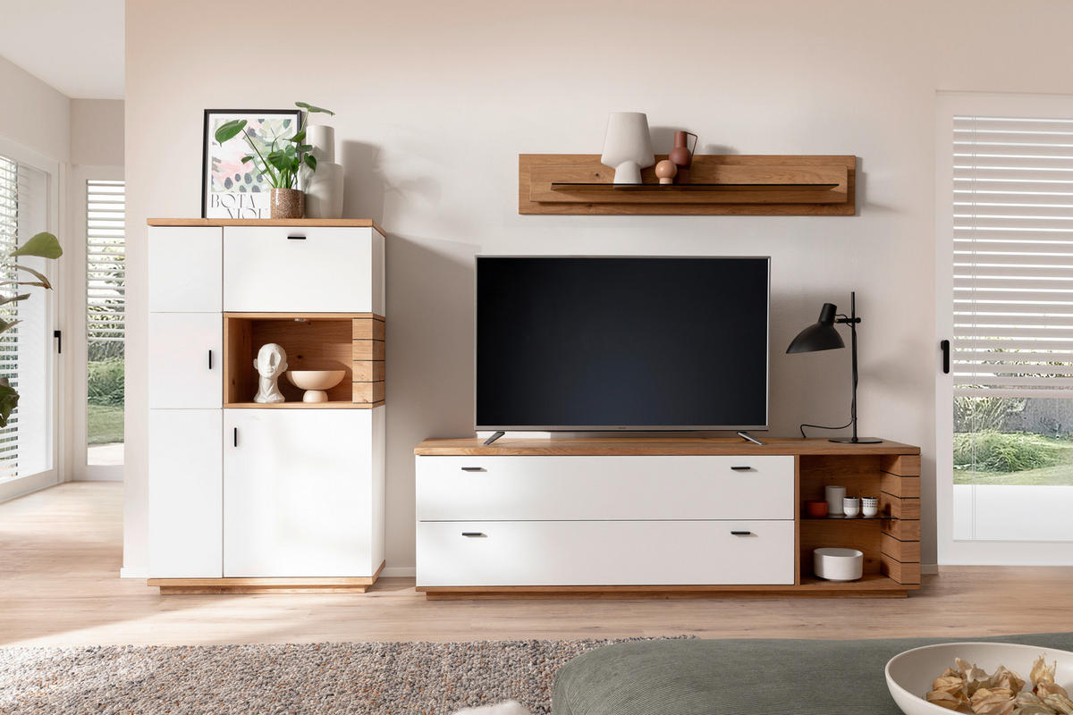 WOHNWAND 3-teilig  in Weiß, Wildeiche  315/181/50 cm  - Wildeiche/Anthrazit, Design, Glas/Holz (315/181/50cm) - Novel