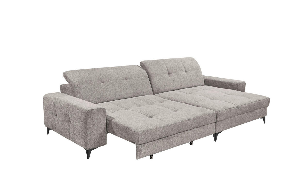 ECKSOFA SORELLA in Mikrovelours Taupe Kopfteilverstellung, Sitztiefenverstellung  328/182 cm  - Taupe/Schwarz, Design, Kunststoff/Textil (328/182cm) - MID.YOU
