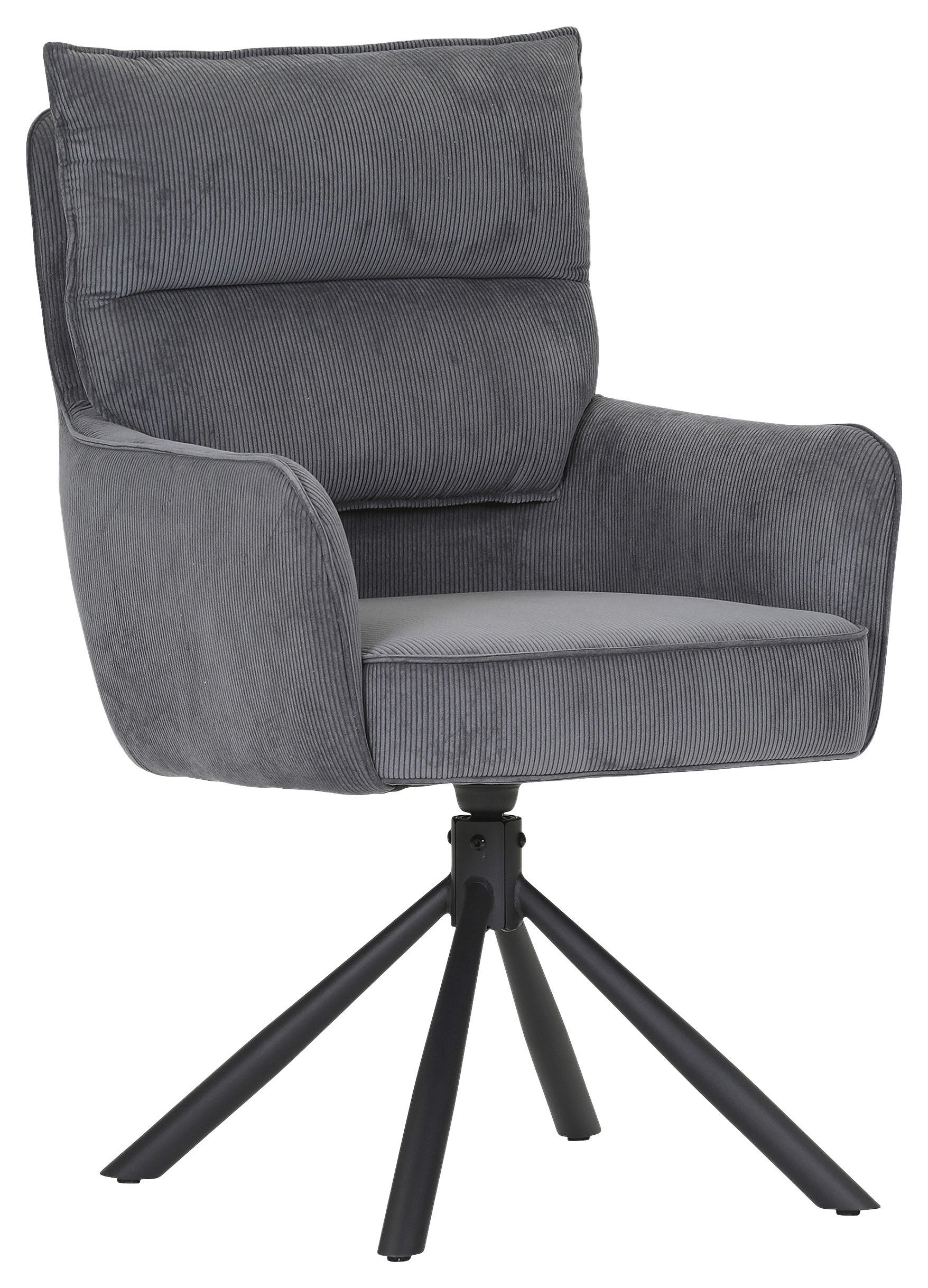 ARMLEHNSTUHL  Stoffauswahl, Sitzfläche 360° drehbar, automatische Rückholfunktion Cord  - Anthrazit/Schwarz, Design, Textil/Metall (60/95/62cm) - Novel