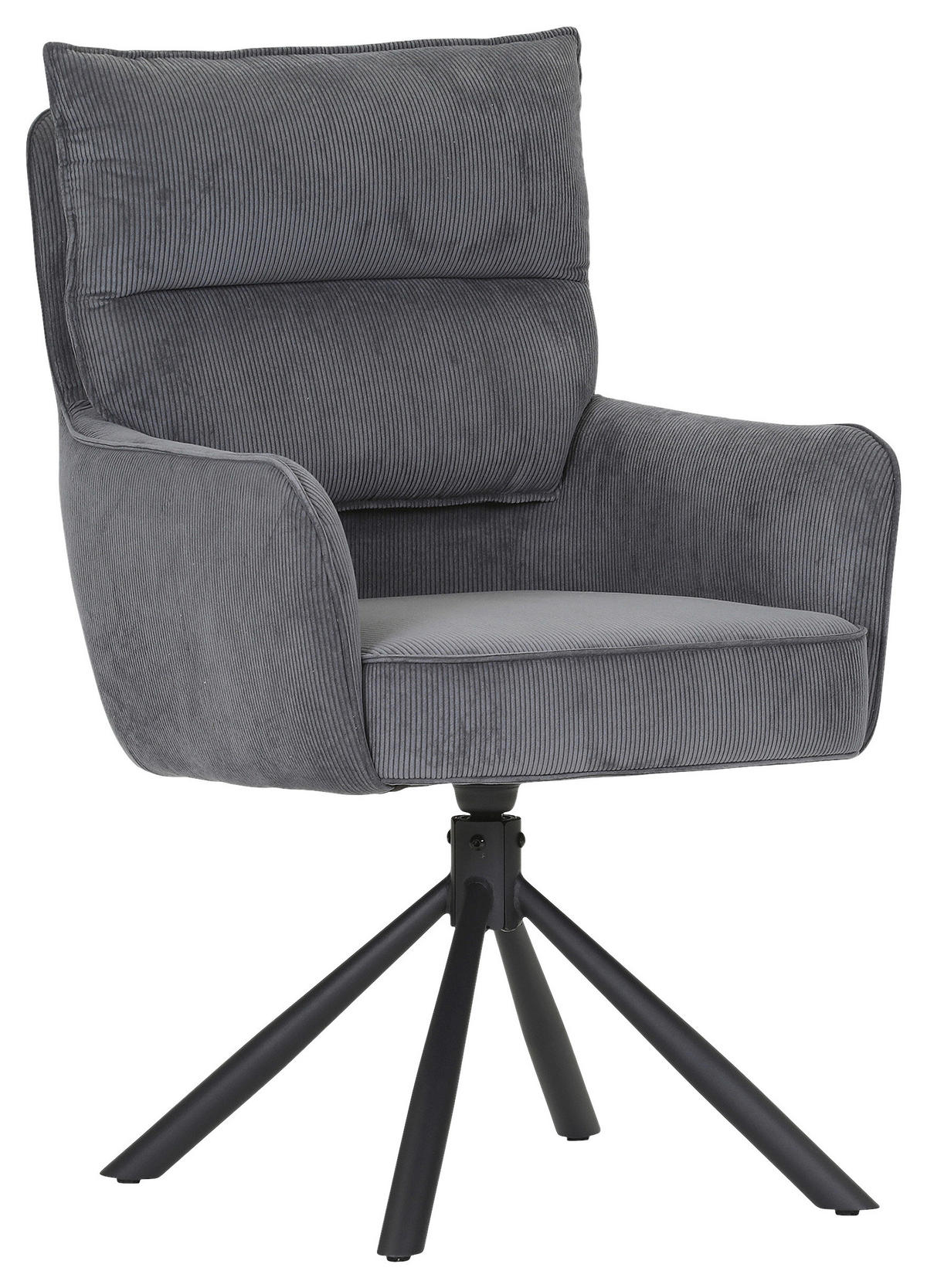 ARMLEHNSTUHL  Stoffauswahl, Sitzfläche 360° drehbar, automatische Rückholfunktion Cord  - Anthrazit/Schwarz, Design, Textil/Metall (60/95/62cm) - Novel