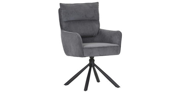 ARMLEHNSTUHL  Stoffauswahl, Sitzfläche 360° drehbar, automatische Rückholfunktion Cord  - Anthrazit/Schwarz, Design, Textil/Metall (60/95/62cm) - Novel