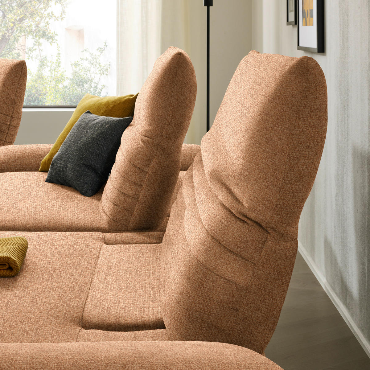 ECKSOFA in Chenille Aprikose  280/170-195 cm  - Aprikose/Schwarz, Design, Textil/Metall (280/170-195cm) - Dieter Knoll