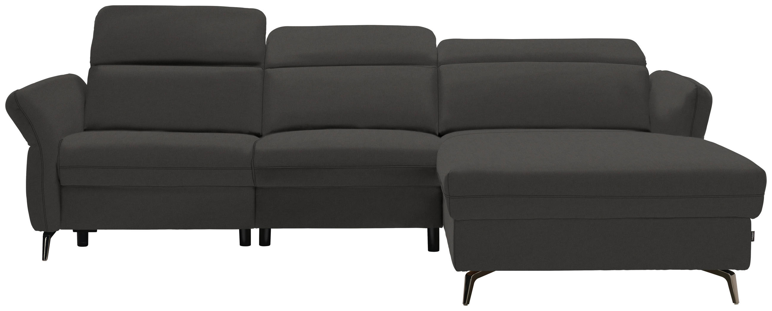 ECKSOFA Dunkelgrau Echtleder  - Dunkelgrau/Schwarz, Natur, Leder/Metall (285/199cm) - Valnatura
