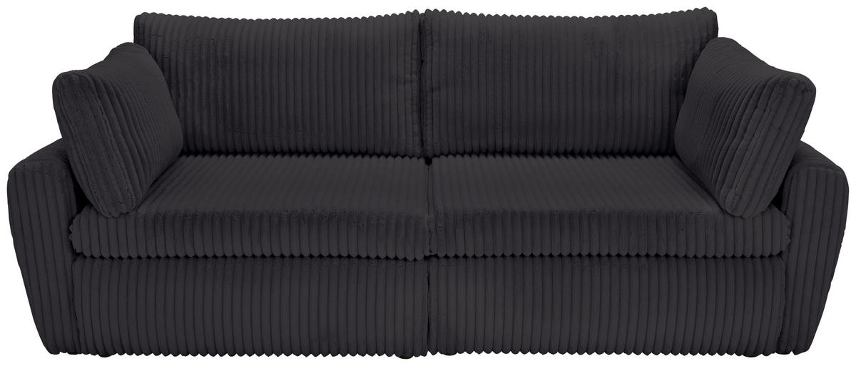 SCHLAFSOFA  mit Stoffauswahl, Liegefunktion, Schlafen auf Sitzhöhe, Rücken echt Cord, Plüsch Schwarz  - Schwarz, MODERN, Kunststoff/Textil (240/90/120cm) - Carryhome