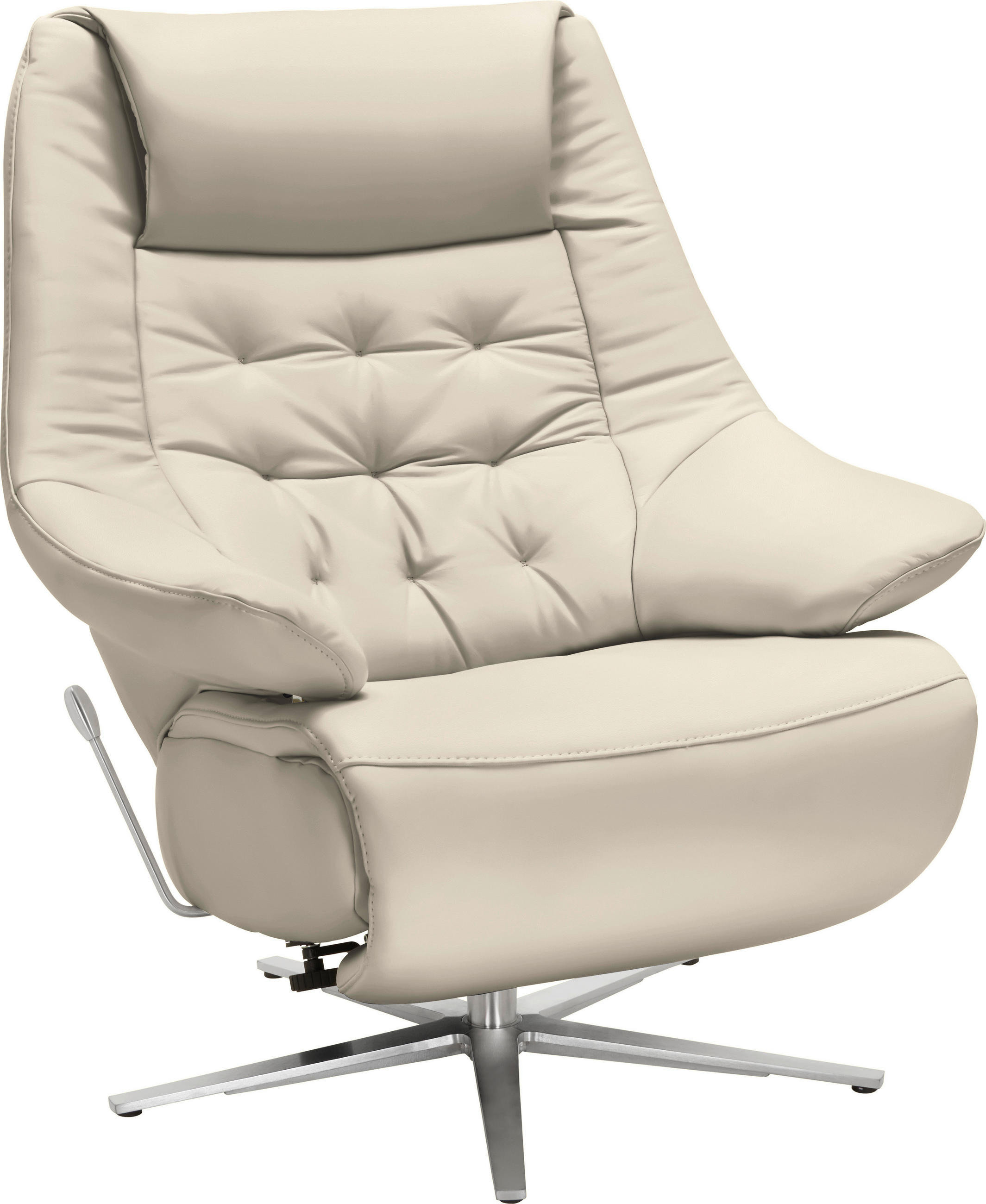 RELAXSESSEL in Leder Naturfarben  - Alufarben/Naturfarben, Design, Leder/Metall (84/104/81cm) - Valdera