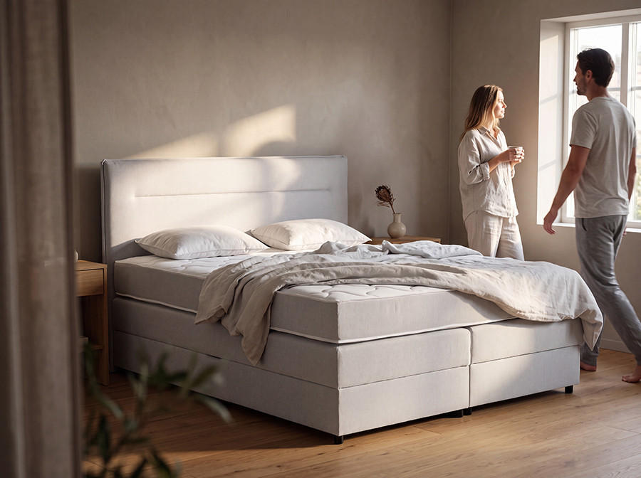 BOXSPRING KREVET     svijetlo siva  - svijetlo siva/crna, Moderno, drvni materijal/tekstil (208/182cm) - Hom`in