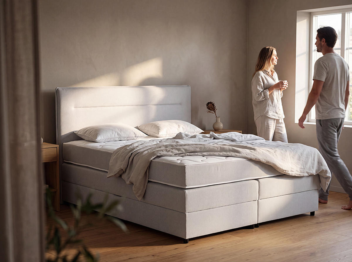 BOXSPRING KREVET     svijetlo siva  - svijetlo siva/crna, Moderno, drvni materijal/tekstil (208/162cm) - Hom`in