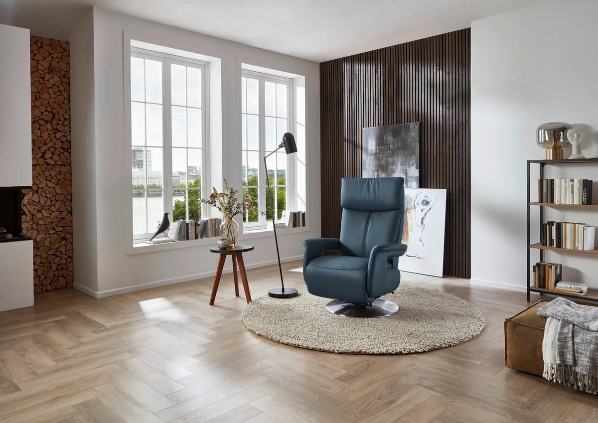 RELAXSESSEL in Leder Blau  - Blau/Edelstahlfarben, Design, Leder/Metall (78/112/85cm) - Cantus