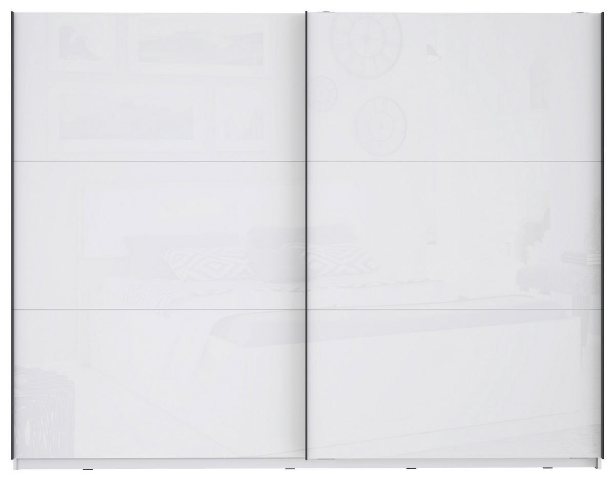 SKŘÍŇ S POSOUVACÍMI DVEŘMI, bílá, vysoce lesklá bílá, 269,9/209,7/61,2 cm - bílá/černá, Moderní, kov/kompozitní dřevo (269,9/209,7/61,2cm) - home24