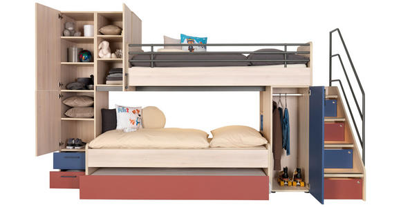 JUGENDZIMMER - Blau/Rot, Design, Holzwerkstoff (348/210/123cm) - Novel