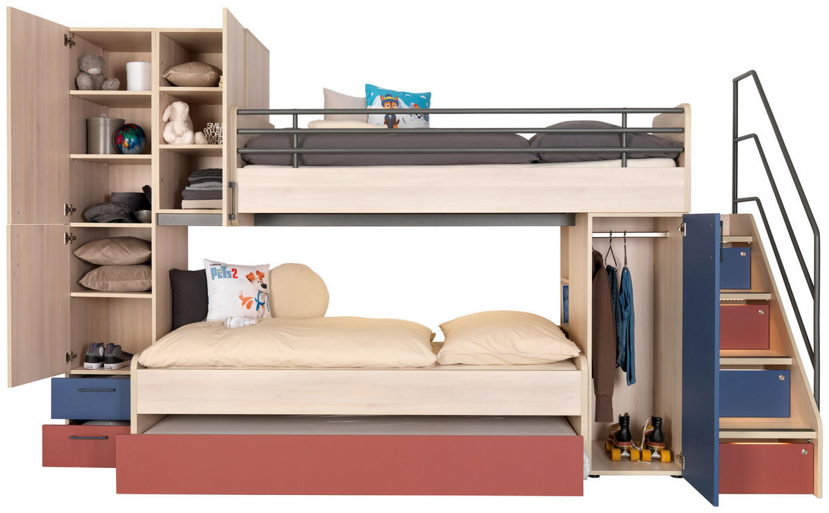 JUGENDZIMMER - Blau/Rot, Design, Holzwerkstoff (348/210/123cm) - Novel