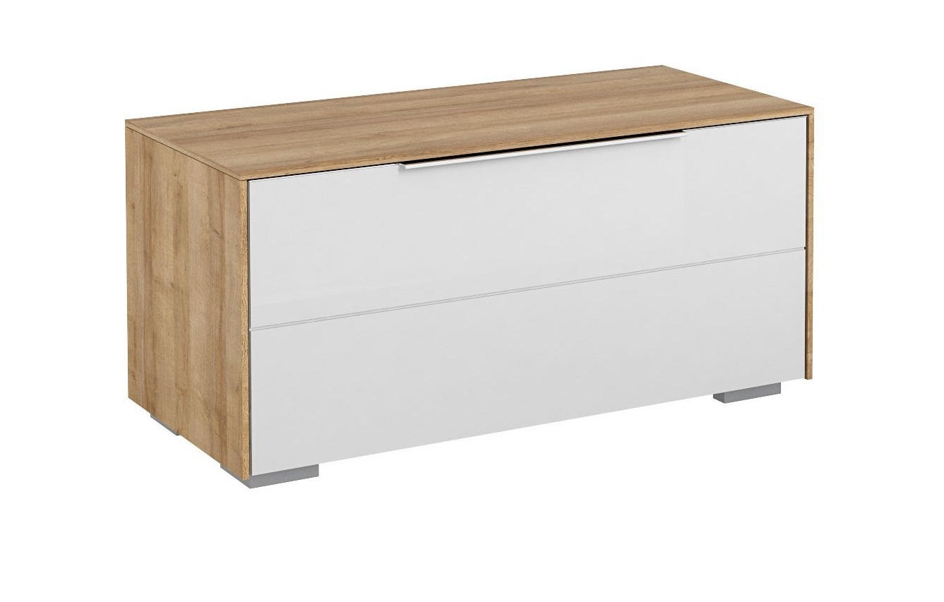 GARDEROBENBANK Weiß, Eichefarben - Chromfarben/Eichefarben, Design, Glas/Kunststoff (80,8/38,7/37,3cm) - Voleo