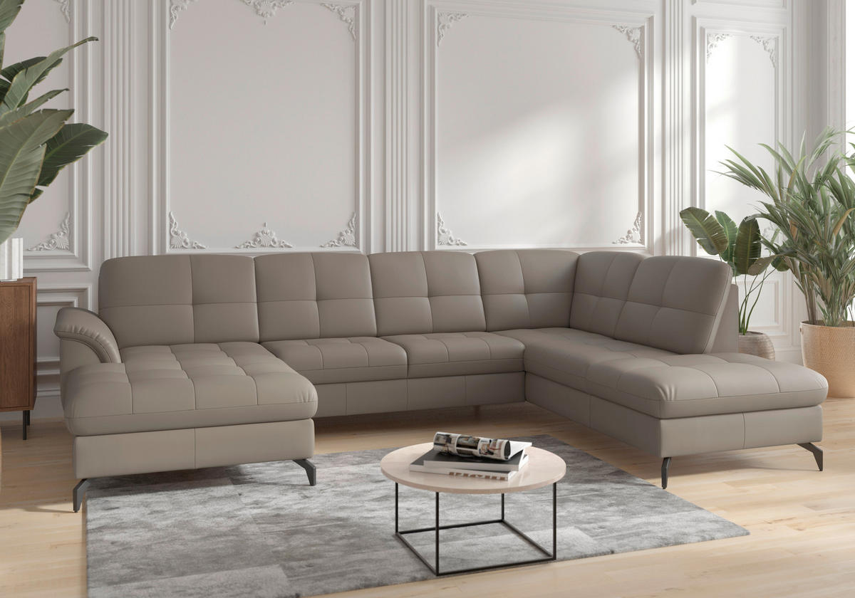 WOHNLANDSCHAFT in Vliesstoff Kombination Echtleder/Stoff Grau  - Schwarz/Grau, Modern, Leder/Textil (164/319/212cm) - Sit & More