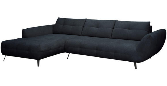 ECKSOFA Dunkelblau Chenille Armlehnenkissen, Rücken echt, Sitztiefenverstellung  - Schwarz/Dunkelblau, KONVENTIONELL, Textil/Metall (215/313cm) - Hom`in