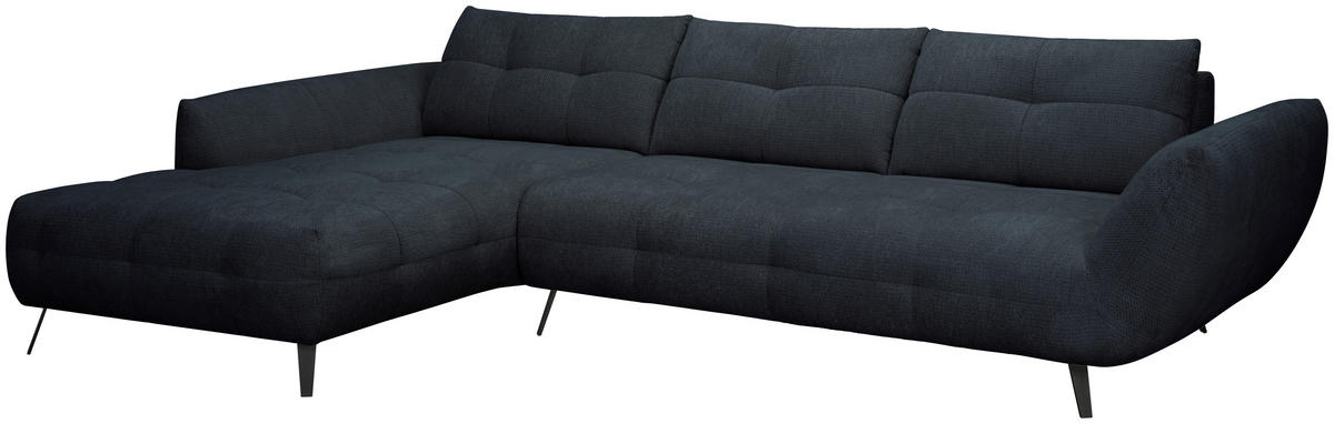 ECKSOFA Dunkelblau Chenille Armlehnenkissen, Rücken echt, Sitztiefenverstellung  - Schwarz/Dunkelblau, KONVENTIONELL, Textil/Metall (215/313cm) - Hom`in