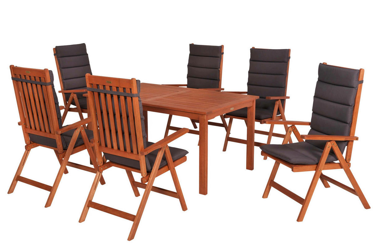 GARTENTISCHGRUPPE  - Eukalyptusholzfarben/Grau, KONVENTIONELL, Holz/Textil - Gardenson