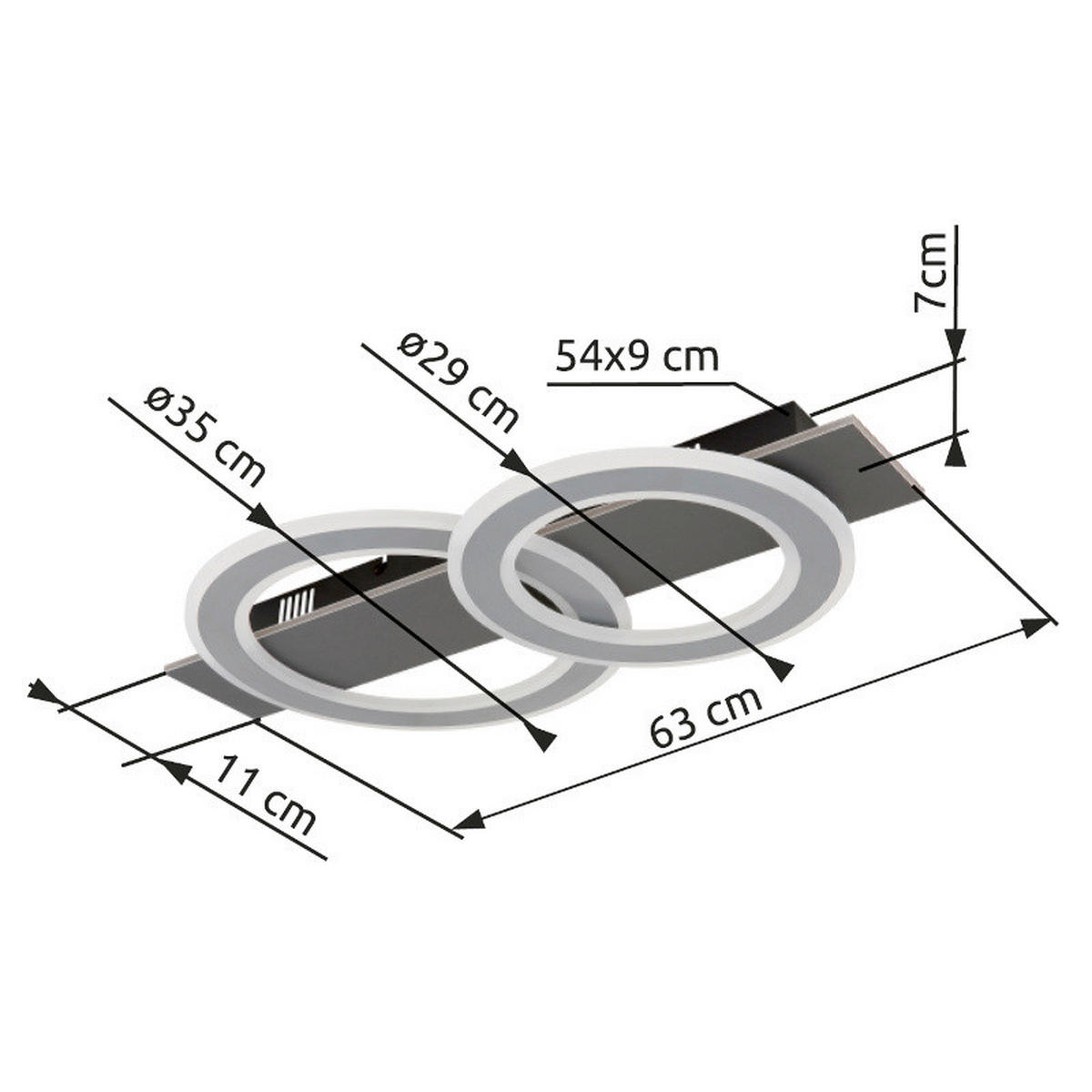 LED-DECKENLEUCHTE Jayden 63/35/7 cm  - Anthrazit/Opal, Design, Kunststoff/Metall (63/35/7cm) - Globo