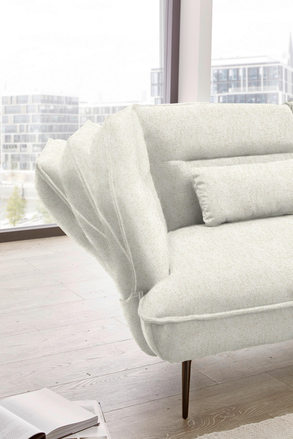 ECKSOFA in Flachgewebe Creme  339/153 cm  - Creme/Schwarz, Design, Textil/Metall (339/153cm) - Moderano