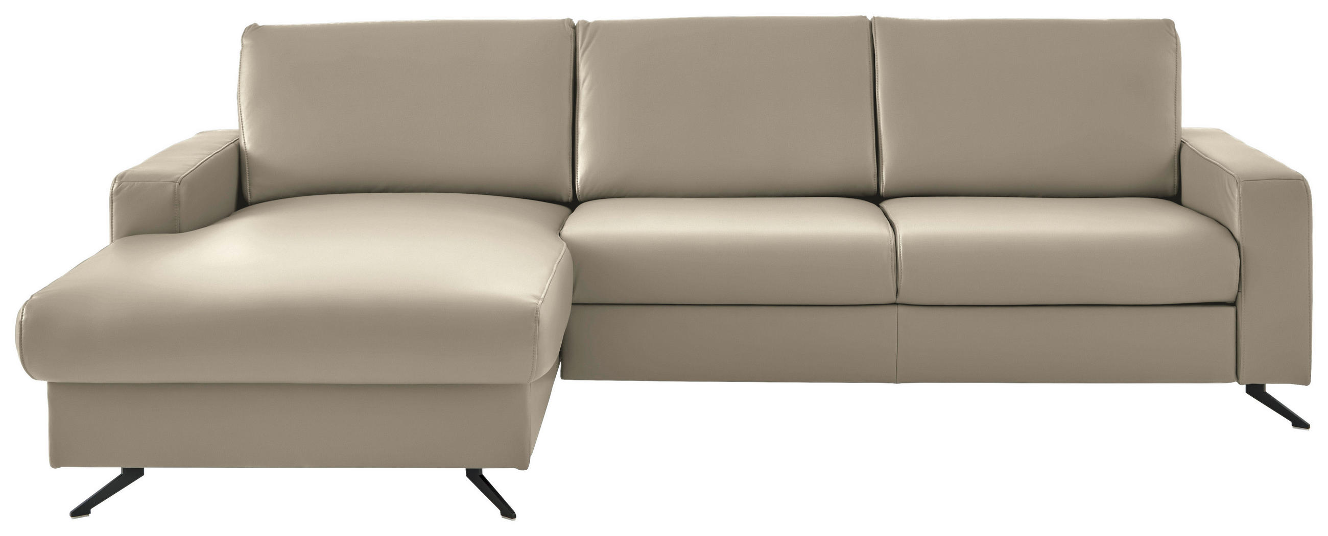 ECKSOFA in Echtleder Ecru  165/267 cm  - Ecru/Schwarz, Design, Leder/Metall (165/267cm) - Lomoco