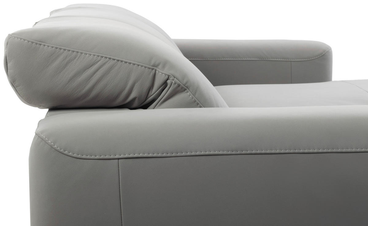 ECKSOFA Grau Echtleder Rücken echt, Kopfteilverstellung  - Schwarz/Grau, Design, Leder/Metall (315/187cm) - Valnatura