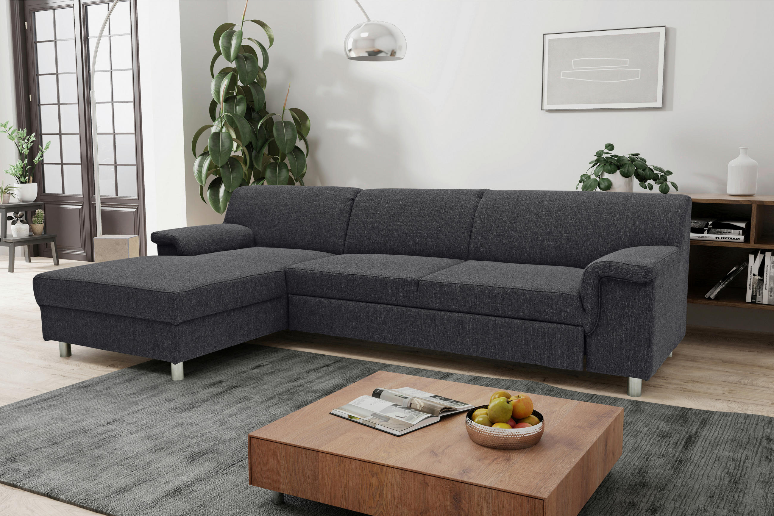 Ecksofa Schlammfarben Webstoff - Chromfarben/Schlammfarben, KONVENTIONELL, Textil/Metall (150/251cm) - MID.YOU