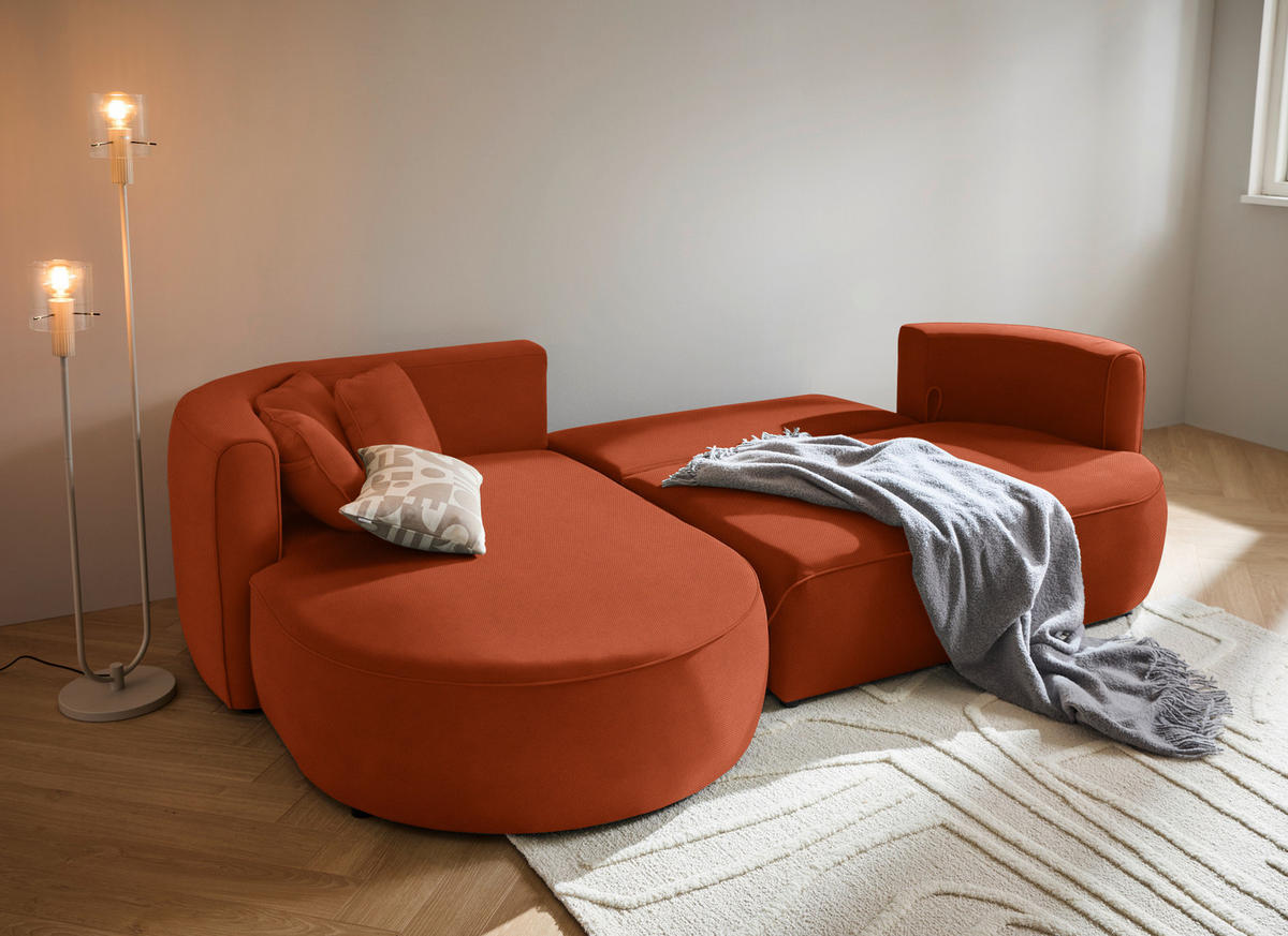 ECKSOFA in Webstoff Terracotta  - Terracotta/Schwarz, Design, Kunststoff/Textil (183/284cm) - Welnova