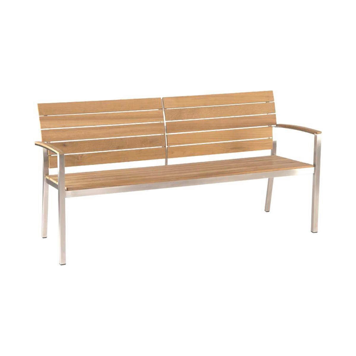 3-SITZER-BANK 160/83/55 cm  in Edelstahlfarben, Teakfarben  - Edelstahlfarben/Teakfarben, Design, Holz/Metall (160/83/55cm) - Stern