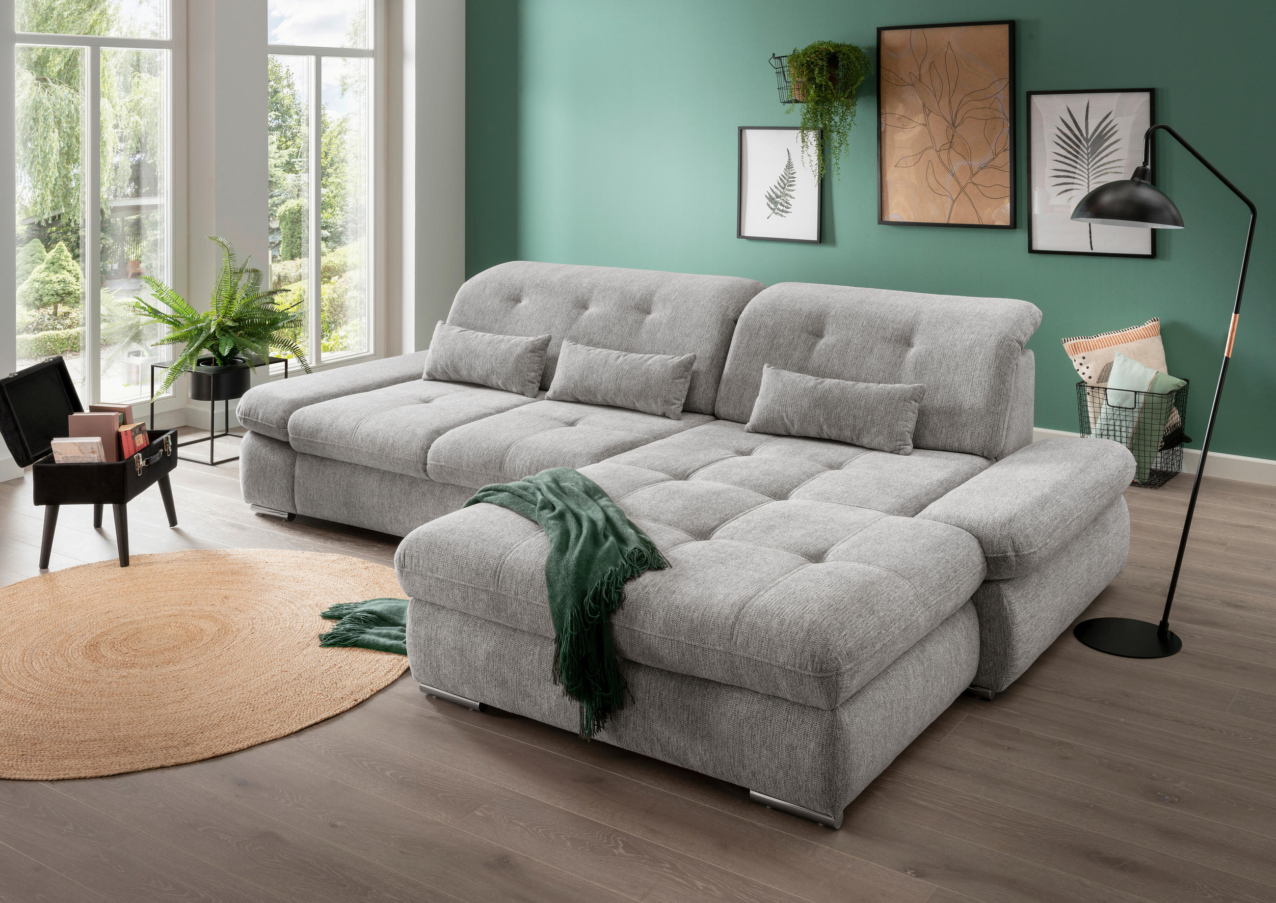 ECKSOFA in Chenille Silberfarben - Chromfarben/Silberfarben, Design, Textil/Metall (300/196cm) - Livetastic