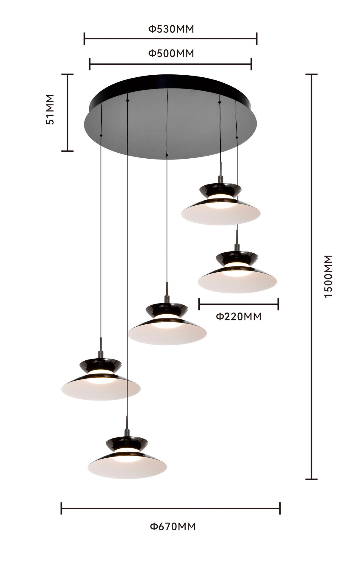 LED-HÄNGELEUCHTE Gubbio 67/150/49 cm  - Schwarzchrom, Design, Metall (67/150/49cm)