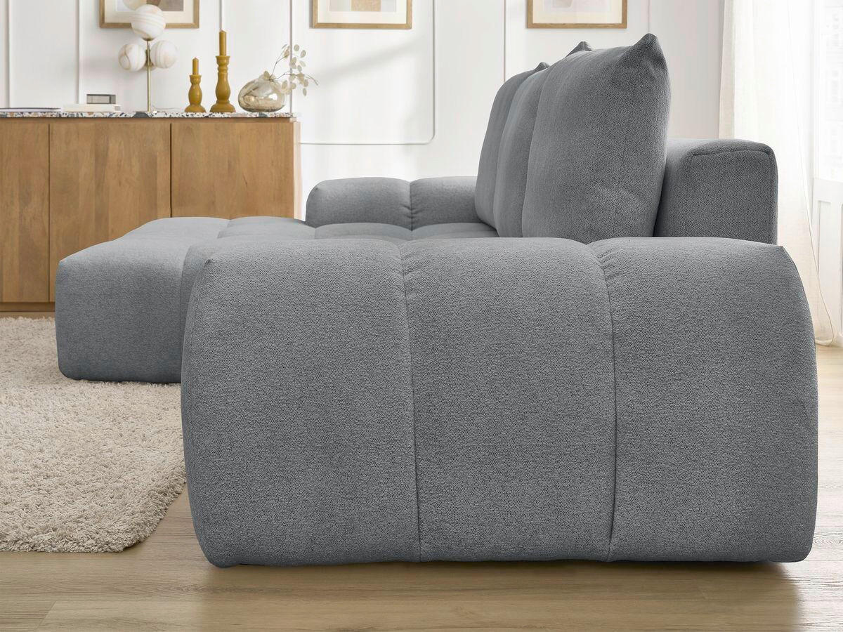 ECKSCHLAFSOFA EVEREST  mit Rücken echt, Armteil links, Armteil rechts Flachgewebe Dunkelgrau  - Dunkelgrau/Schwarz, MODERN, Kunststoff/Textil (180/318cm) - Livetastic