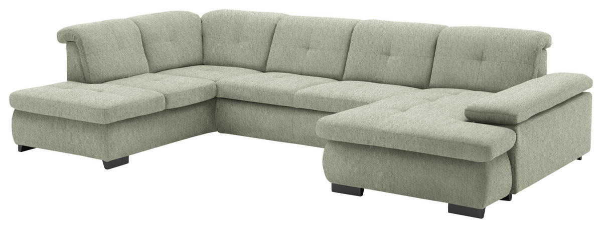 WOHNLANDSCHAFT Grün Webstoff  - Schwarz/Grün, Design, Textil/Metall (210/337/174cm) - Beldomo Style