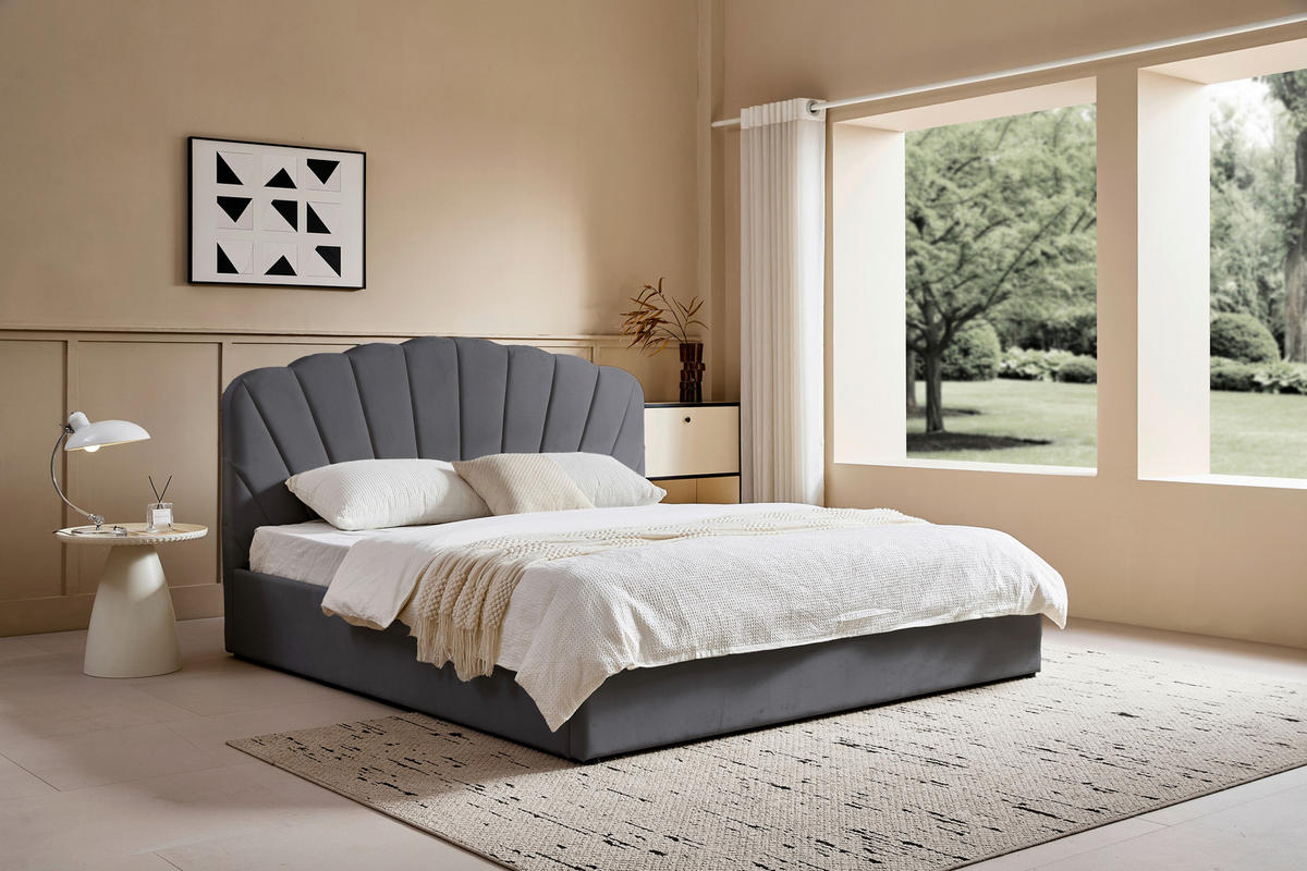 POLSTERBETT 180/200 cm, inkl. Lattenrost, Bettkasten,  in Grau  - Schwarz/Naturfarben, Trend, Holz/Kunststoff (180/200cm) - Ambia Home