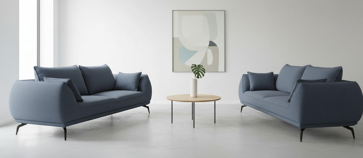 2-SITZER-SOFA Webstoff Dunkelblau  - Schwarz/Dunkelblau, MODERN, Textil/Metall (208/86/118cm) - MID.YOU