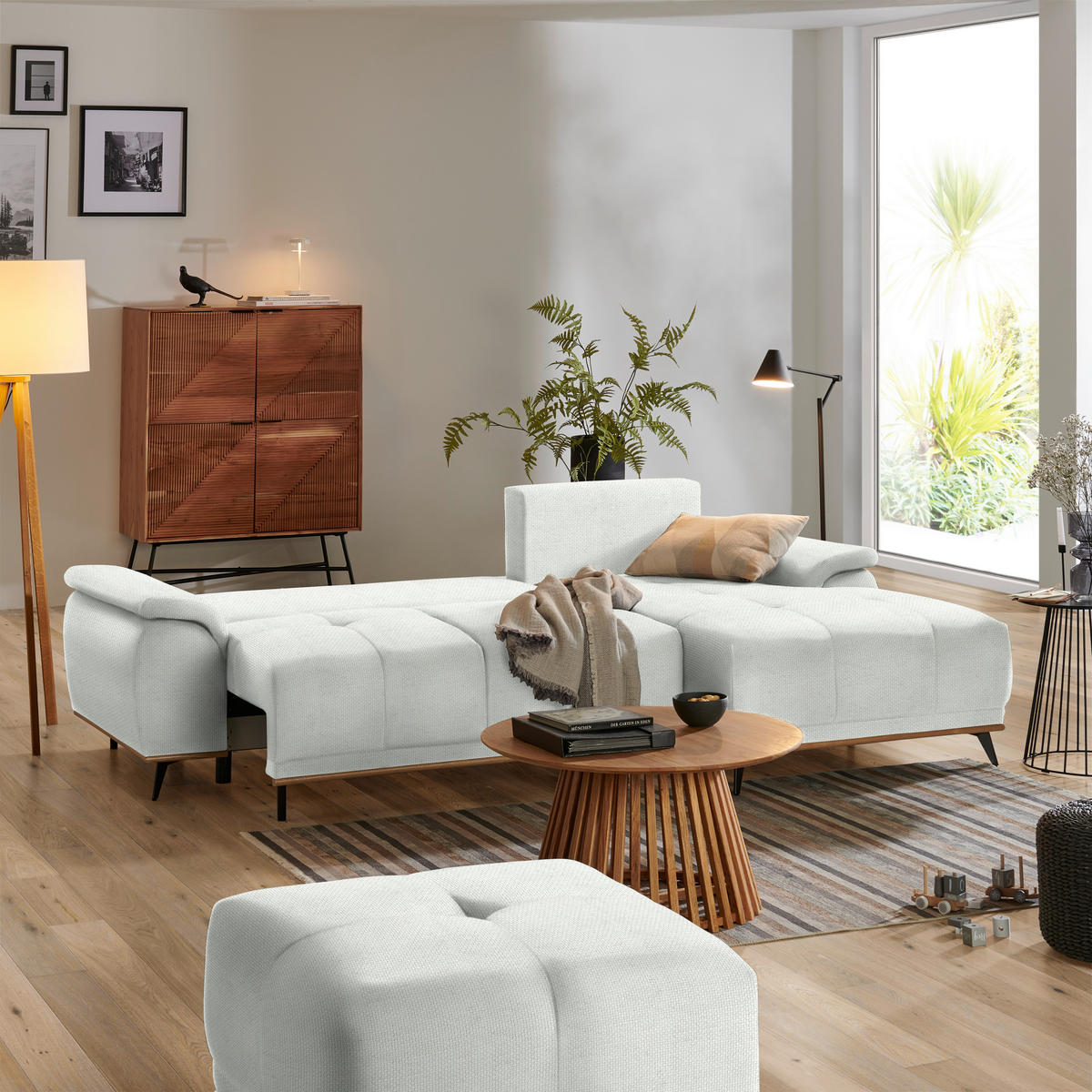 ECKSOFA in Struktur Grauweiss  - Schwarz/Grauweiss, Modern, Textil/Metall (262/168cm) - home24