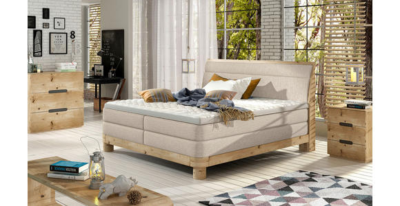 BOXSPRINGBETT 140/200 cm,  in Beige, gepolstertes Kopfteil, Topper, Matratzen, H3 + H3 = fest  - Eichefarben/Beige, Natur, Holz/Textil (140/200cm) - Valnatura