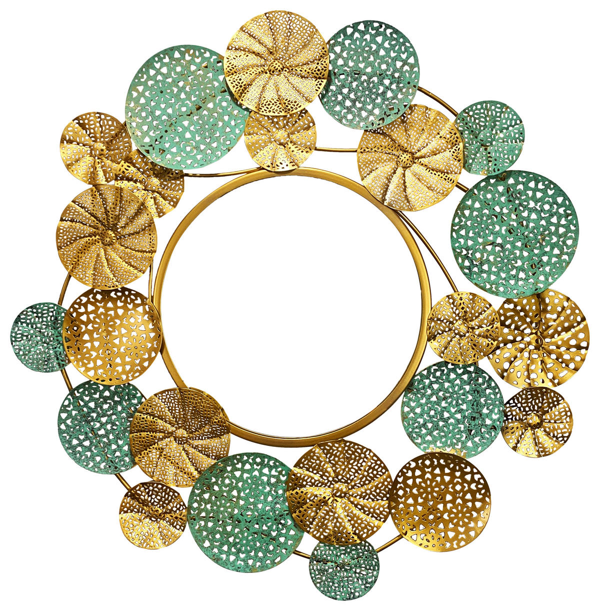 STENSKO OGLEDALO, 80/77/2,5 cm steklo  - zlate barve/zelena, Design, kovina/steklo (80/77/2,5cm) - MID.YOU