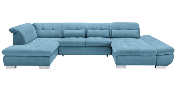 WOHNLANDSCHAFT  in Mikrofaser Pastellblau  - Chromfarben/Pastellblau, Design, Kunststoff/Textil (211/350/204cm) - Xora