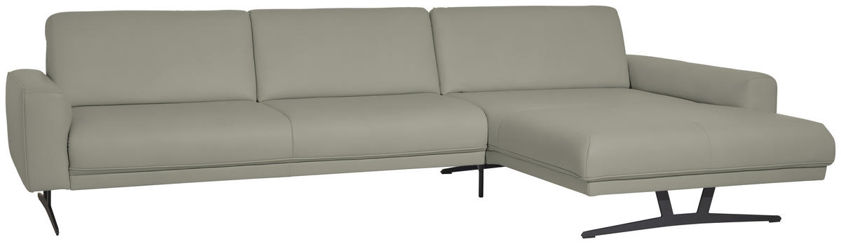 ECKSOFA in Echtleder Hellgrau  - Anthrazit/Hellgrau, Konventionell, Leder/Metall (324/179cm) - Johann Jakob